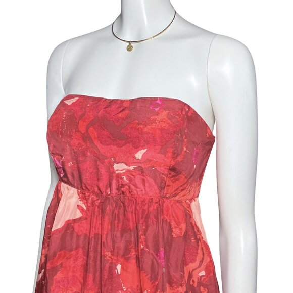 100% Silk Y2K Banana Republic Red Floral Babydoll Strapless Top S/M Sz8 Romantic - Picture 7 of 9